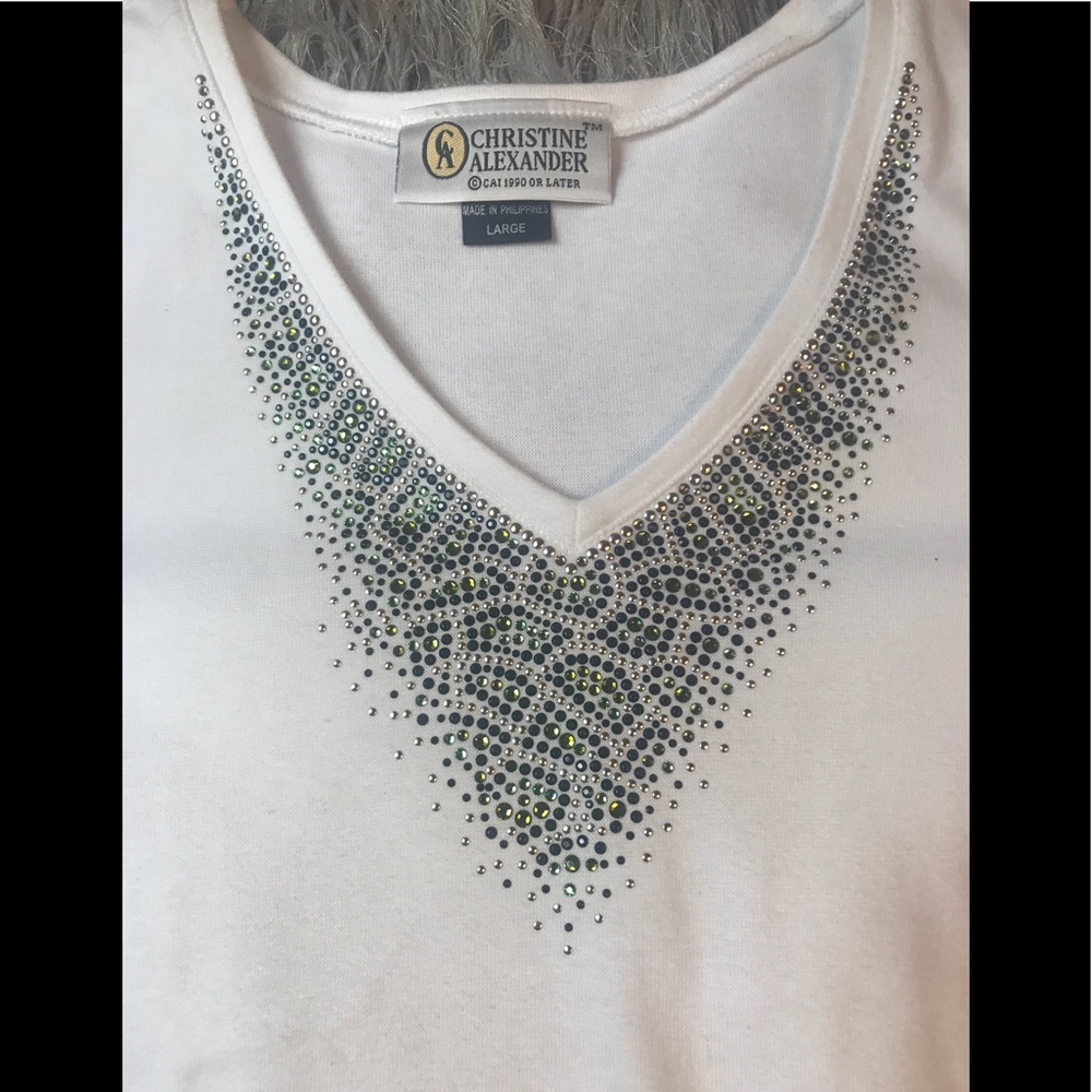 ♻️Christine Alexander Swarovski Crystal V-Neck L